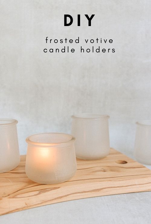 These DIY frosted votive candle holders are made from old yogurt jars (Yoplait by Oui jars).